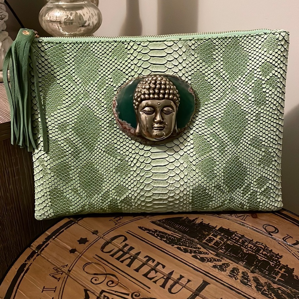 Artist Custom Made Snake Print Purse with Buddha Embellishment